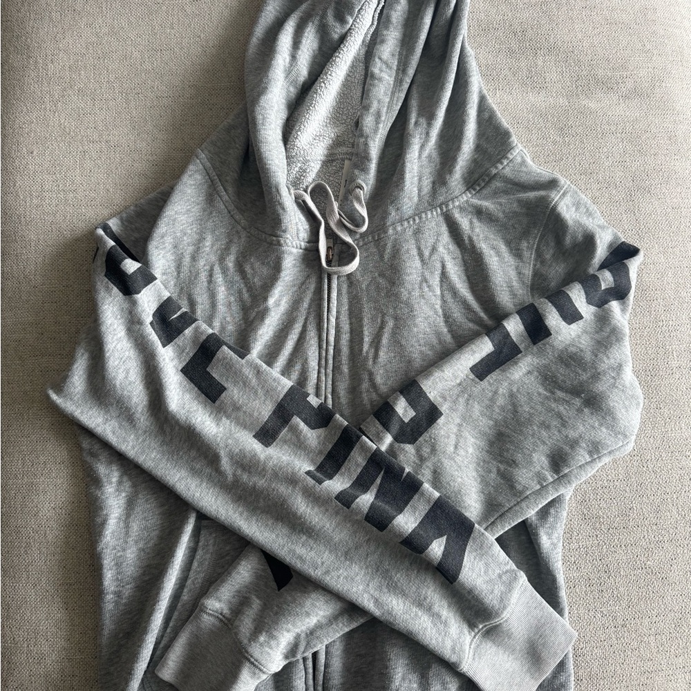 PINK Victoria's Secret Gray Zip-Up Hoodie with Black Logo